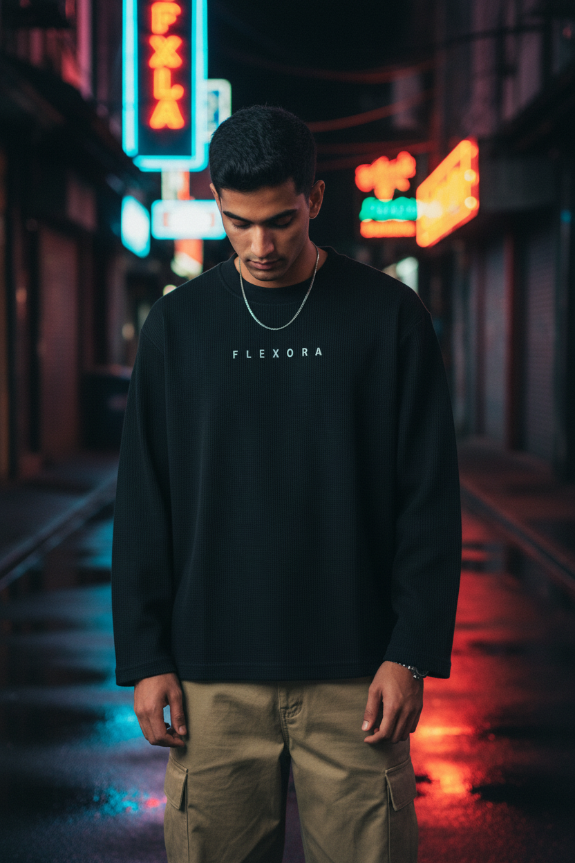 Flexora Black Waffle Knit - Neon Alley