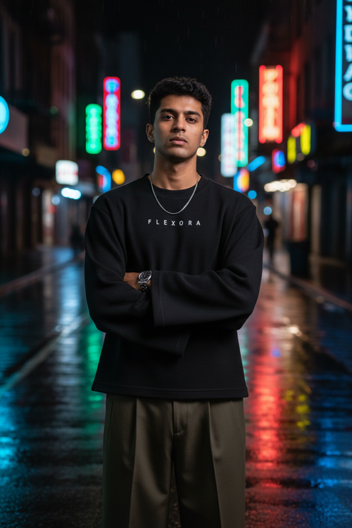 Flexora Black Waffle Knit - Neon Street