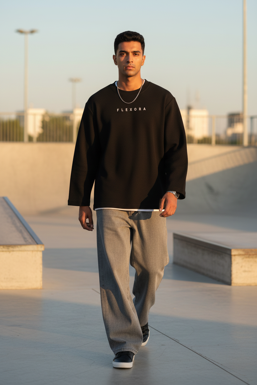 Flexora Black Waffle Knit - Skate Plaza