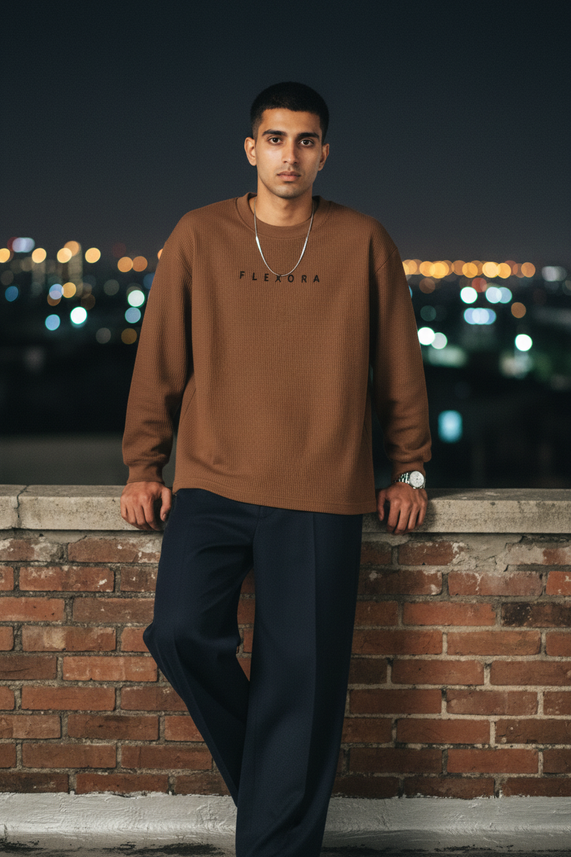 Flexora Brown Waffle Knit - Rooftop Night