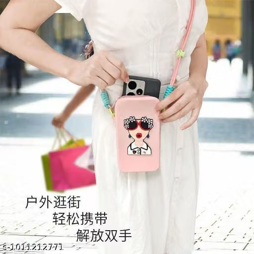 Cute Cartoon Girl Design Mobile Phone Sling Pouch (Multicolour) - 21033