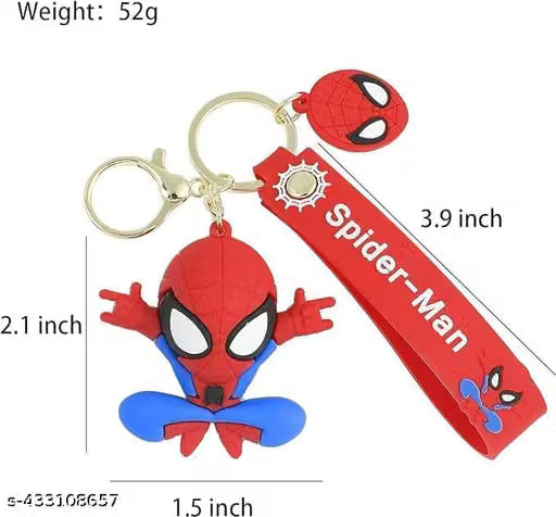 Super Hero Spider Man 3D Rubber Key Chain Marvel Avengers 3D Pvc Silicone Rubber Keychain With Lanyard Hook Metal Chain, Multi-Coloured - 21325