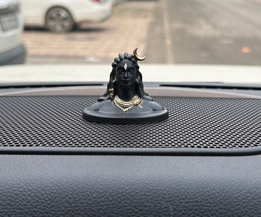 Premium Matte Black Adiyogi Lord Shiva Idol with Gold Accents | Miniature Mahadev Murti for Car Dashboard, Office Desk & Home Decor - 21131