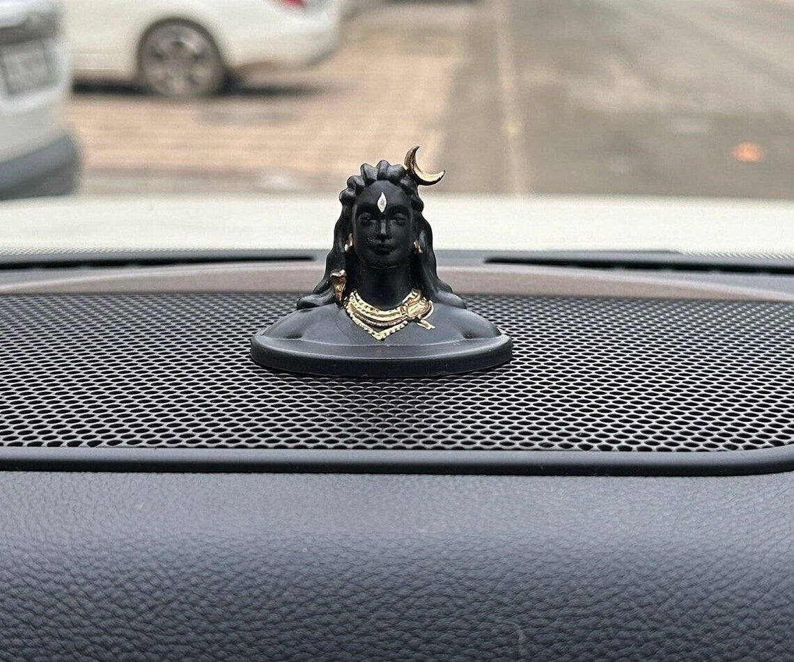 Premium Matte Black Adiyogi Lord Shiva Idol with Gold Accents | Miniature Mahadev Murti for Car Dashboard, Office Desk & Home Decor - 21131