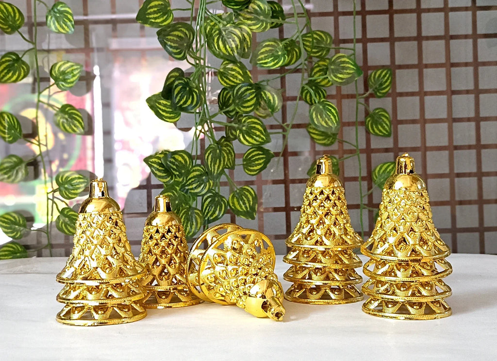 Plastic Jingle Bells Set of 50 Large Gold Hanging Christmas Tree Ornaments DIY Craft Holiday Decorations - 21071