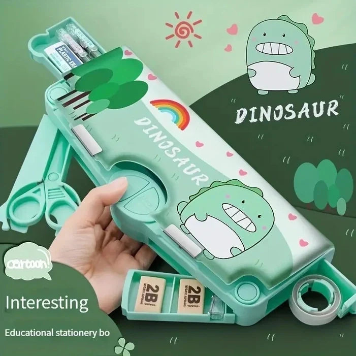 Multifunction Pencil Case, Pencil Box with 2 Compartments for Students - Cartoon Pattern Stationery Set {Random Color} - 50923