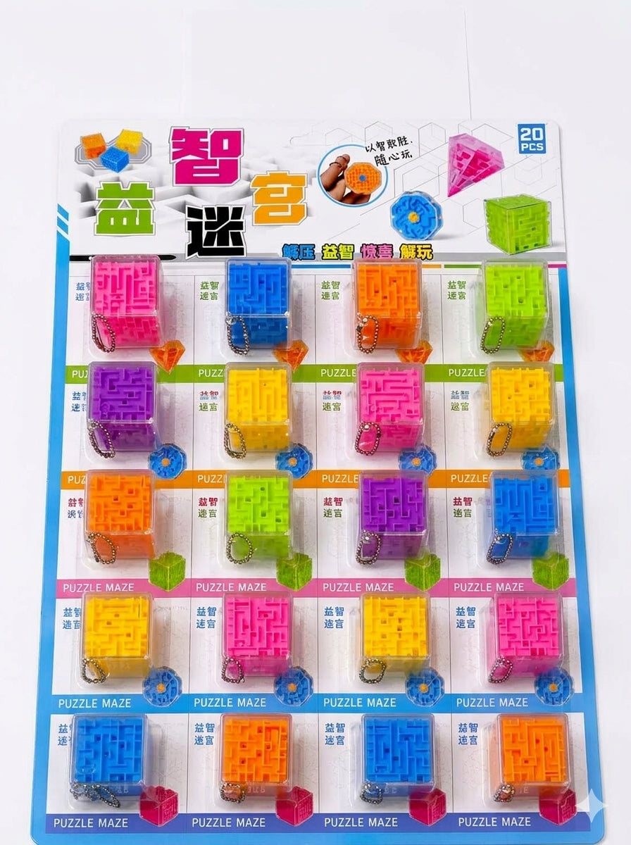 Mini Maze Cube Puzzle Keychain Toy Set – 20 Pieces Multicolor - 20777
