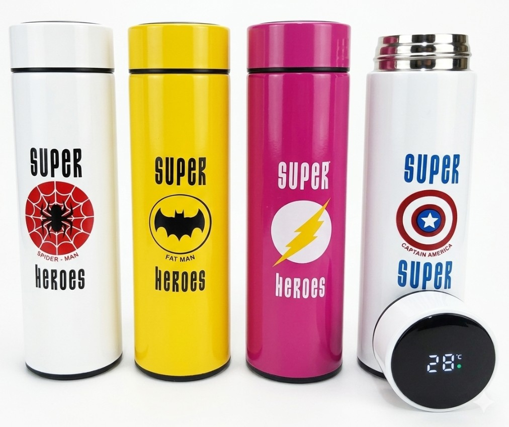 Temperature Display Vacuum Insulated Water Bottle, 500ml, Superhero Theme SKU : 21429