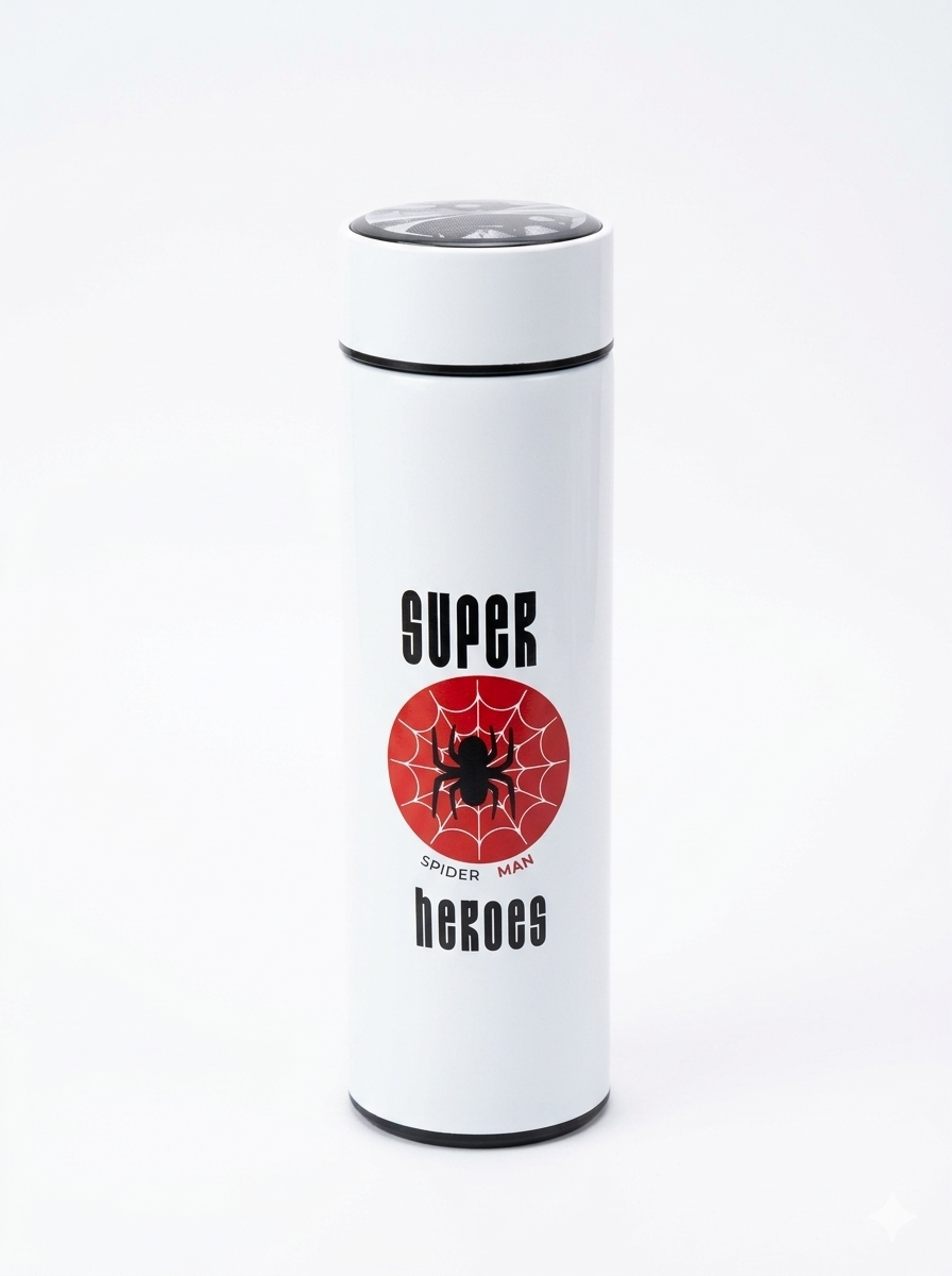 Temperature Display Vacuum Insulated Water Bottle, 500ml, Superhero Theme SKU : 21429