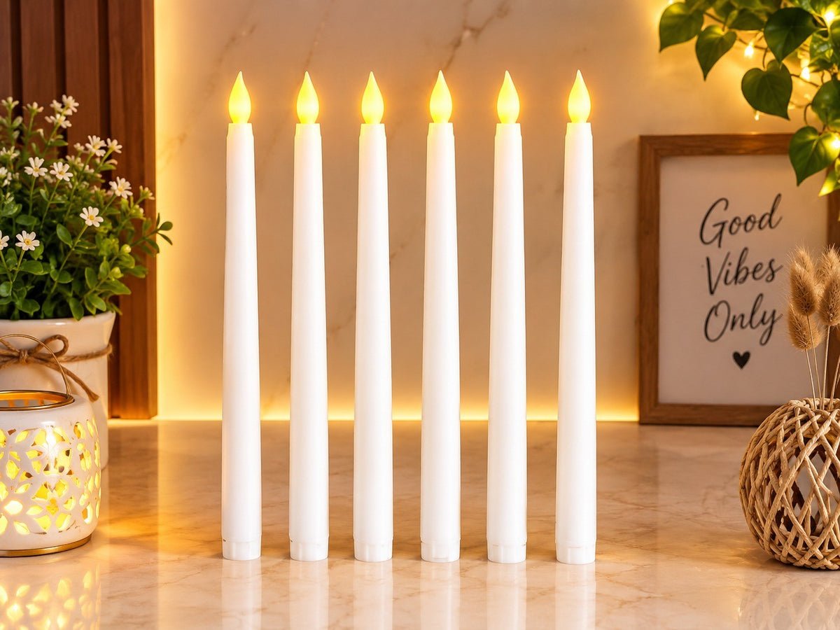 [PACK OF 12] SPHINX Flameless LED Taper Candles for Home Decoration,Table Centerpiece,Dinner,Diwali,Wedding,Church,Festival,Party Decor,Steady Flame Look,Battery Not Included - 21276