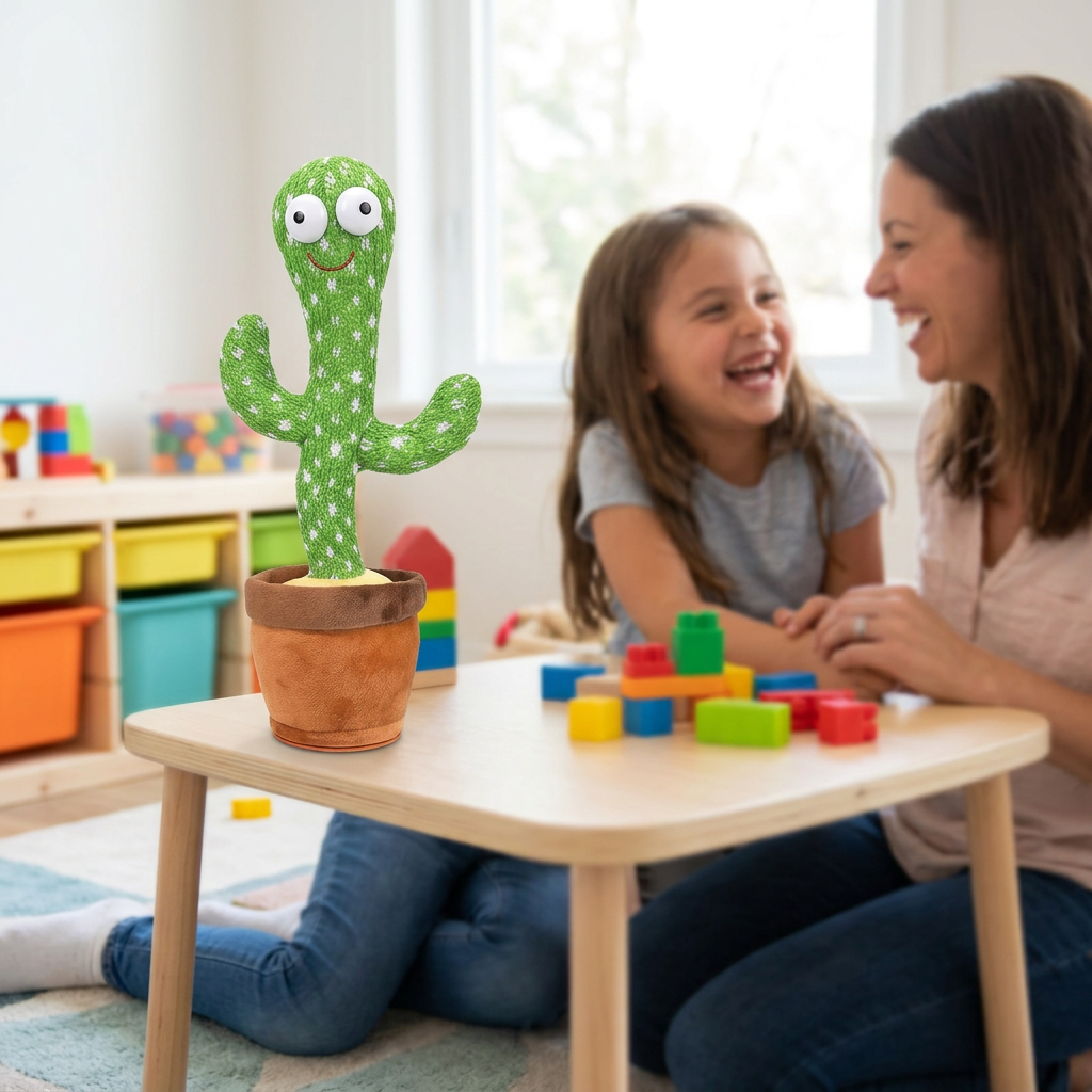 AI-generated lifestyle image of the cactus toy during family playtime