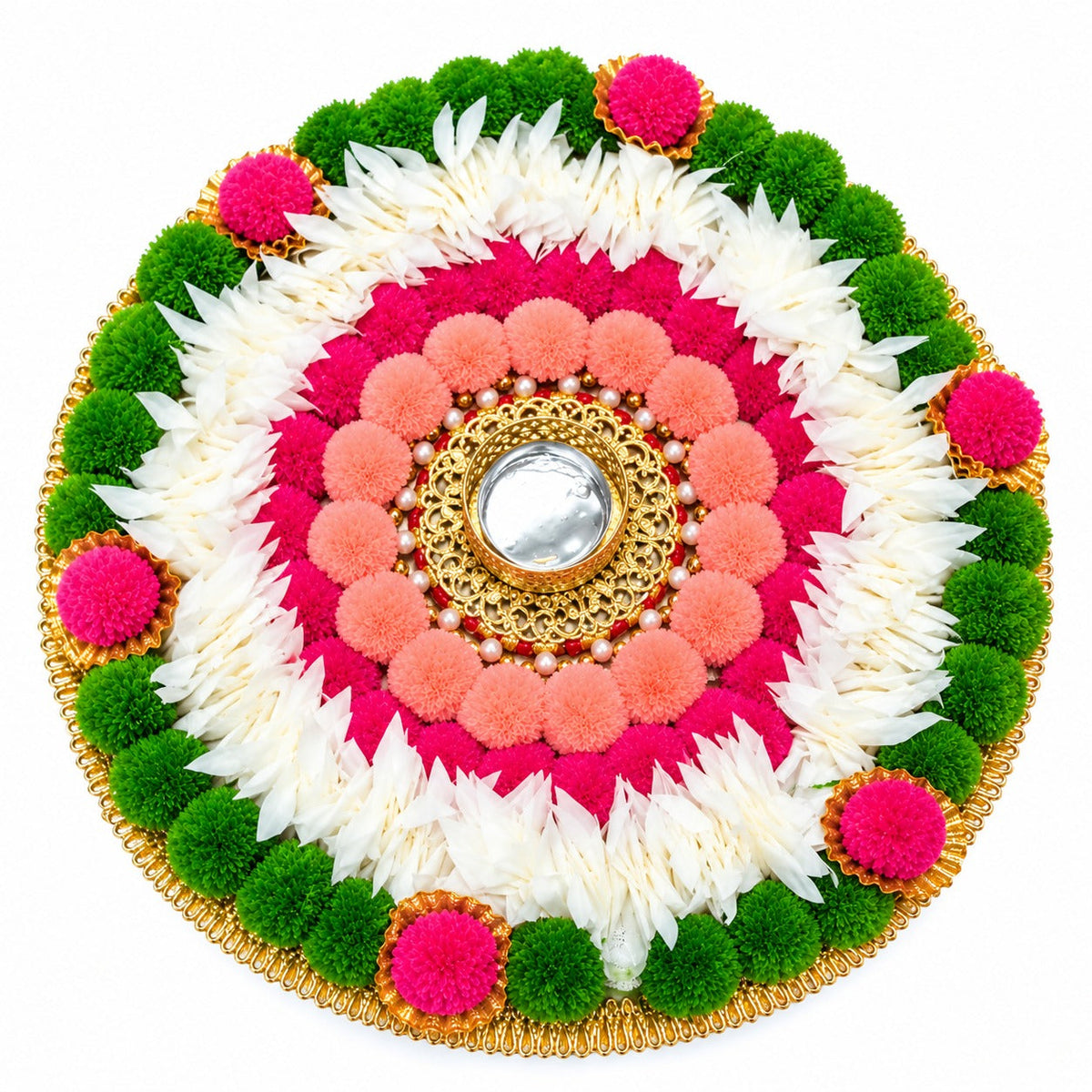 Giant Rangoli Mat, , Handworked Bunti, Vibrant Colours, MDF, Re-usable and Portable, Alternatively Used as Puja Thaali - 21369