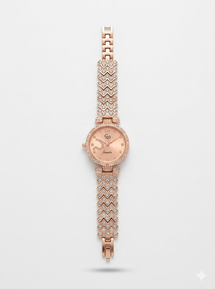 Gold Crystal Luxe Watch – Party wear - 21239