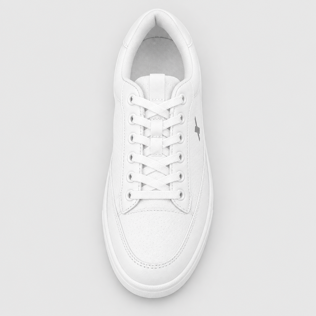 AI-generated top view of white low-top lace-up sneaker