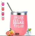 Steel Vacuum Insulated Red Wine Glass with Push Pull Water Cover, Stainless Steel Straw, Straw Brush, - 21176