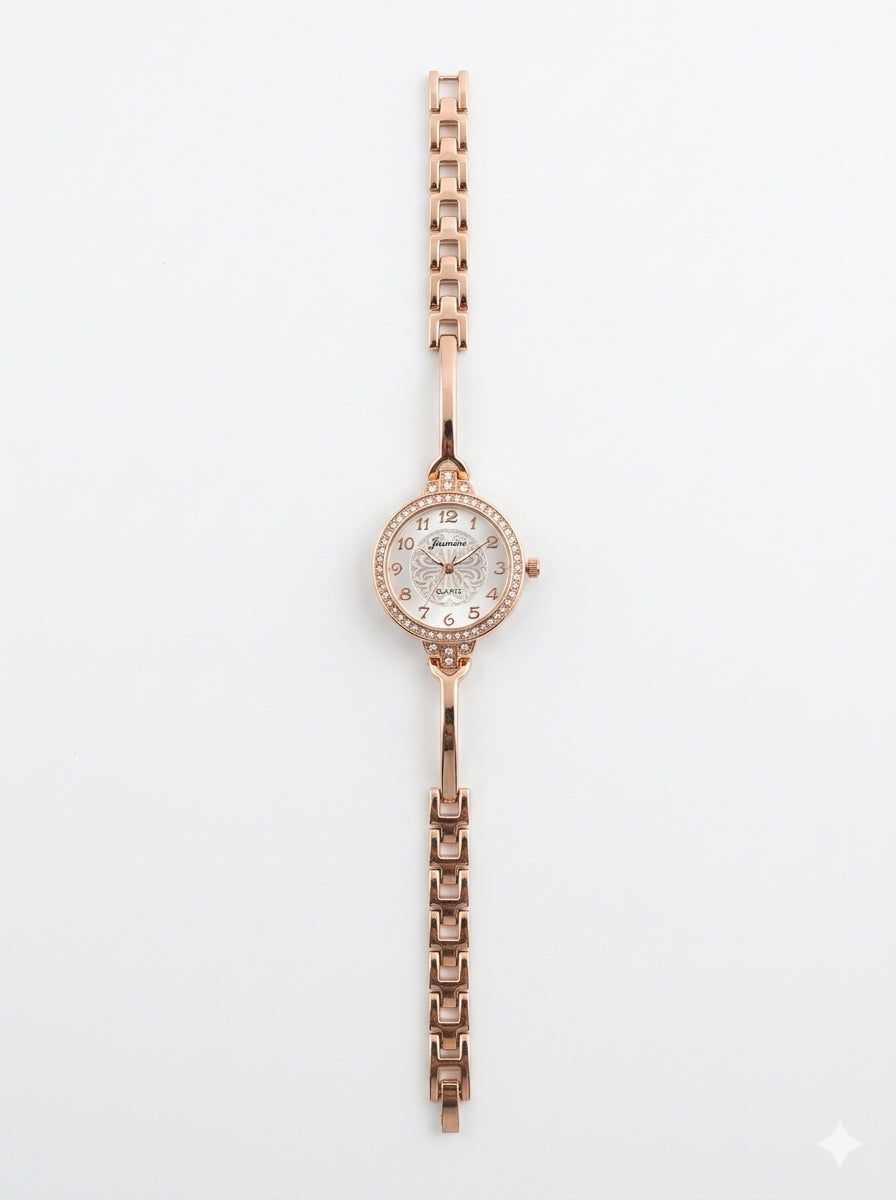 Random Design Rose Gold Plated Bracelet Watch for Women with Crystal Accented Link Strap - 21242