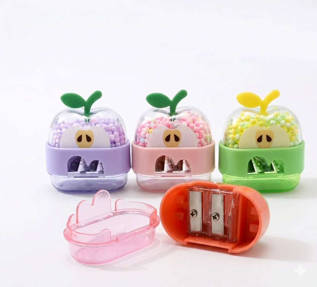 sharpener Multicolour  Cute Pencil Sharpener in Green, Pink, White & Pastel Red - 21170