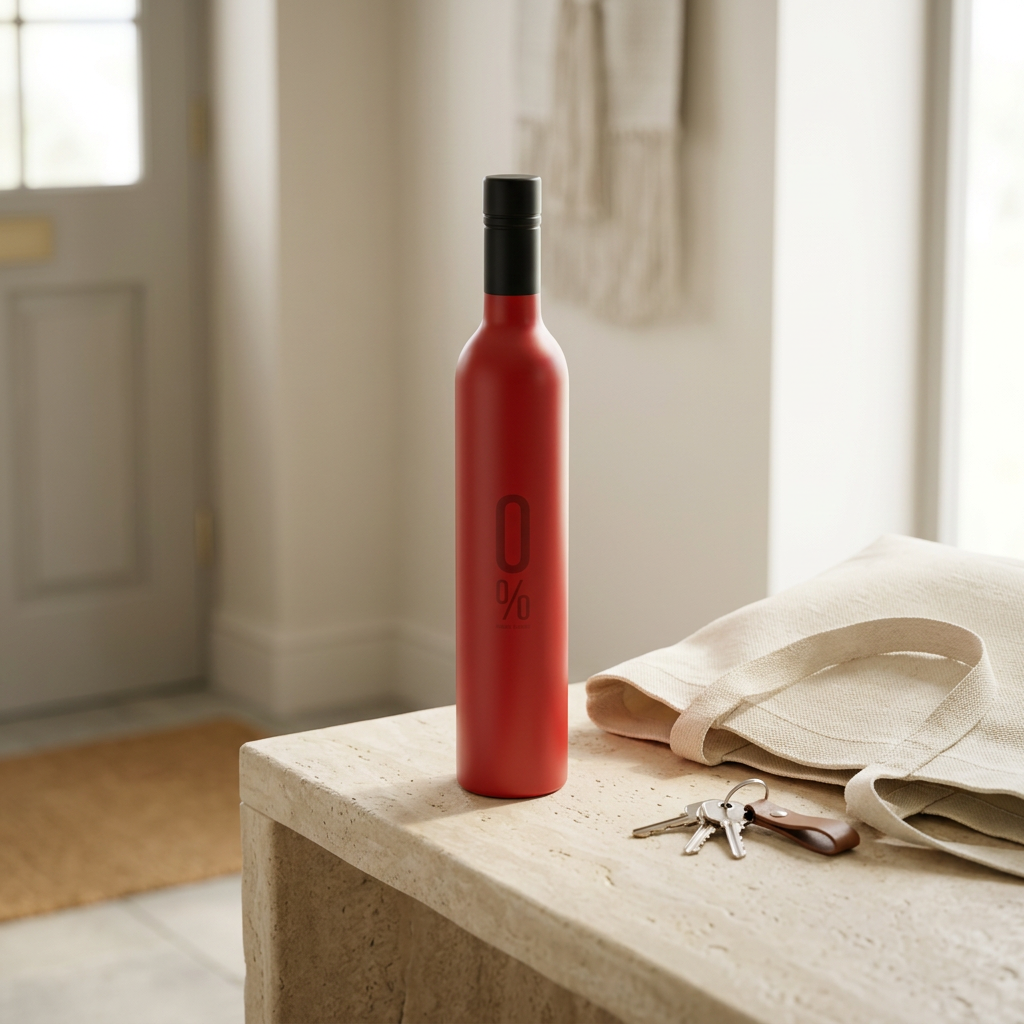 AI-generated lifestyle image of the red bottle-style umbrella cover