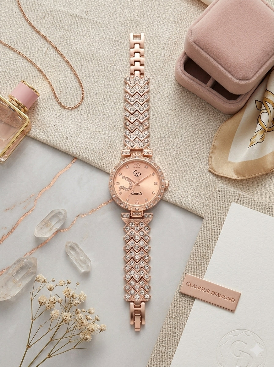 Gold Crystal Luxe Watch – Party wear - 21239
