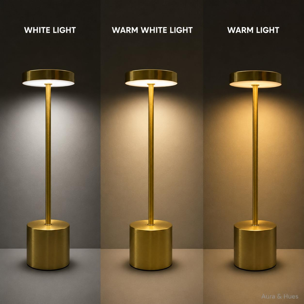 Table lamp showing white, warm white and warm light modes
