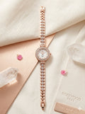 Random Design Rose Gold Plated Bracelet Watch for Women with Crystal Accented Link Strap - 21242