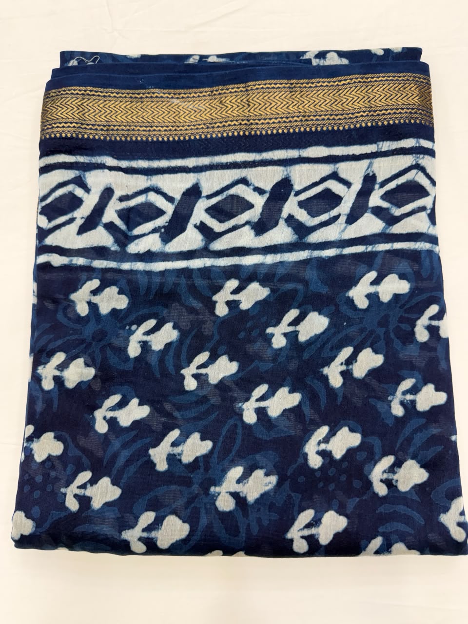 Indigo Dabu Buti Hand Block Print Maheshwari Silk Suit Set | Bagru Hastkala