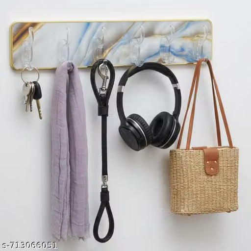 Wall Hanger Hooks for Hanging Clothes  Self Adhesive Strong Hanger Hooks | Printed 6 Hooks Wall Hanger for Kitchen Bathroom Bedroom Door Office - 21349