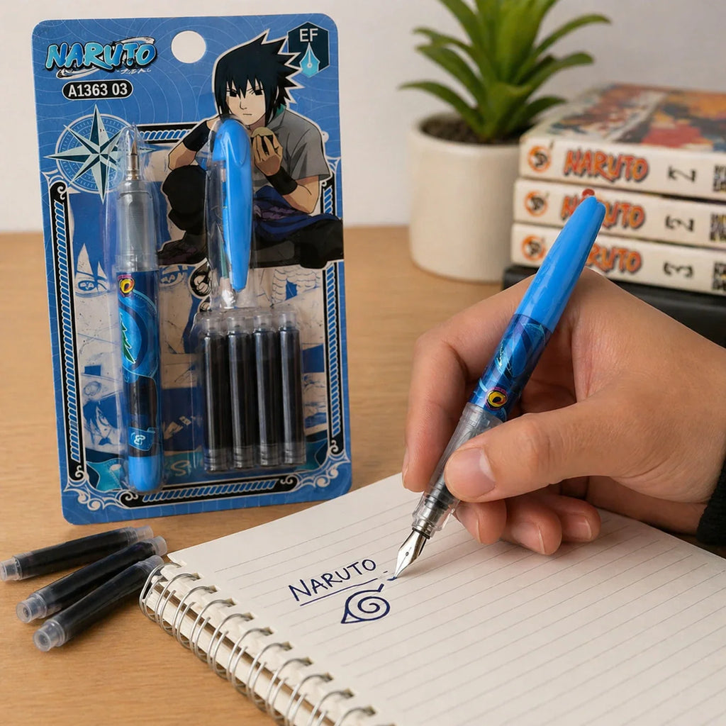 Anime Character Fountain Pen with Ink Cartridges Smooth Writing Stationery Gel Pen (Ink Color - Blue) - 20725