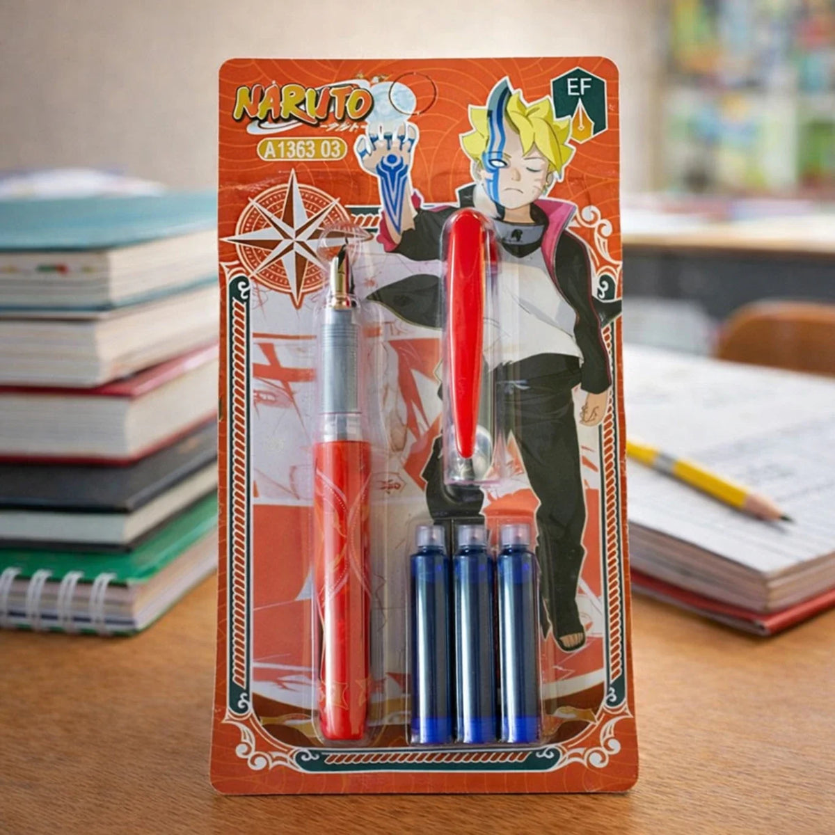 Anime Character Fountain Pen with Ink Cartridges Smooth Writing Stationery Gel Pen (Ink Color - Blue) - 20725