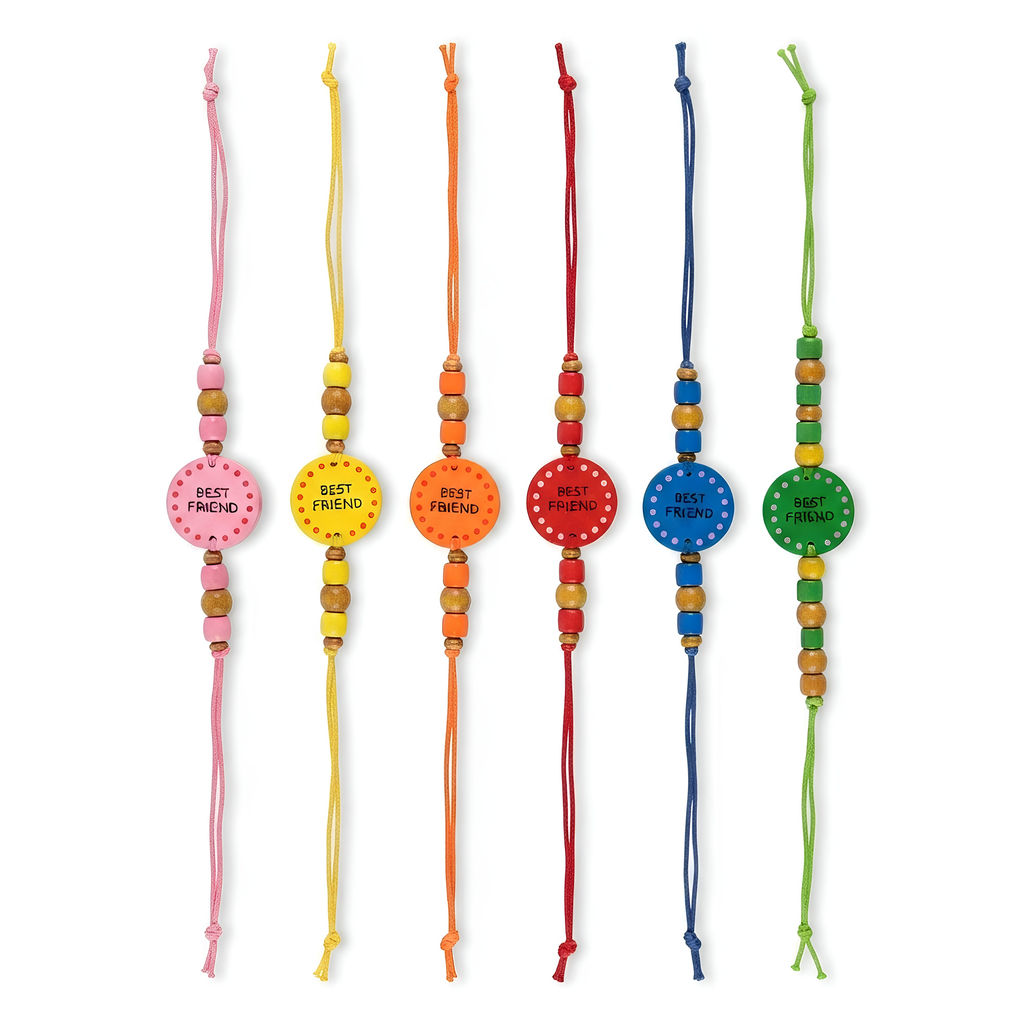 {Pack of 12} Multi Color Printed Wood Friendship Belt/Friendship Band/Bracelet -Friendship Day - 20842
