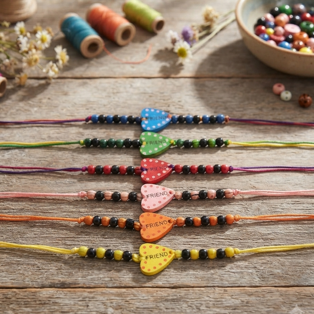 {Pack of 12} Colorful Wooden Friendship Bands for Your Friends Multicolor - 20843