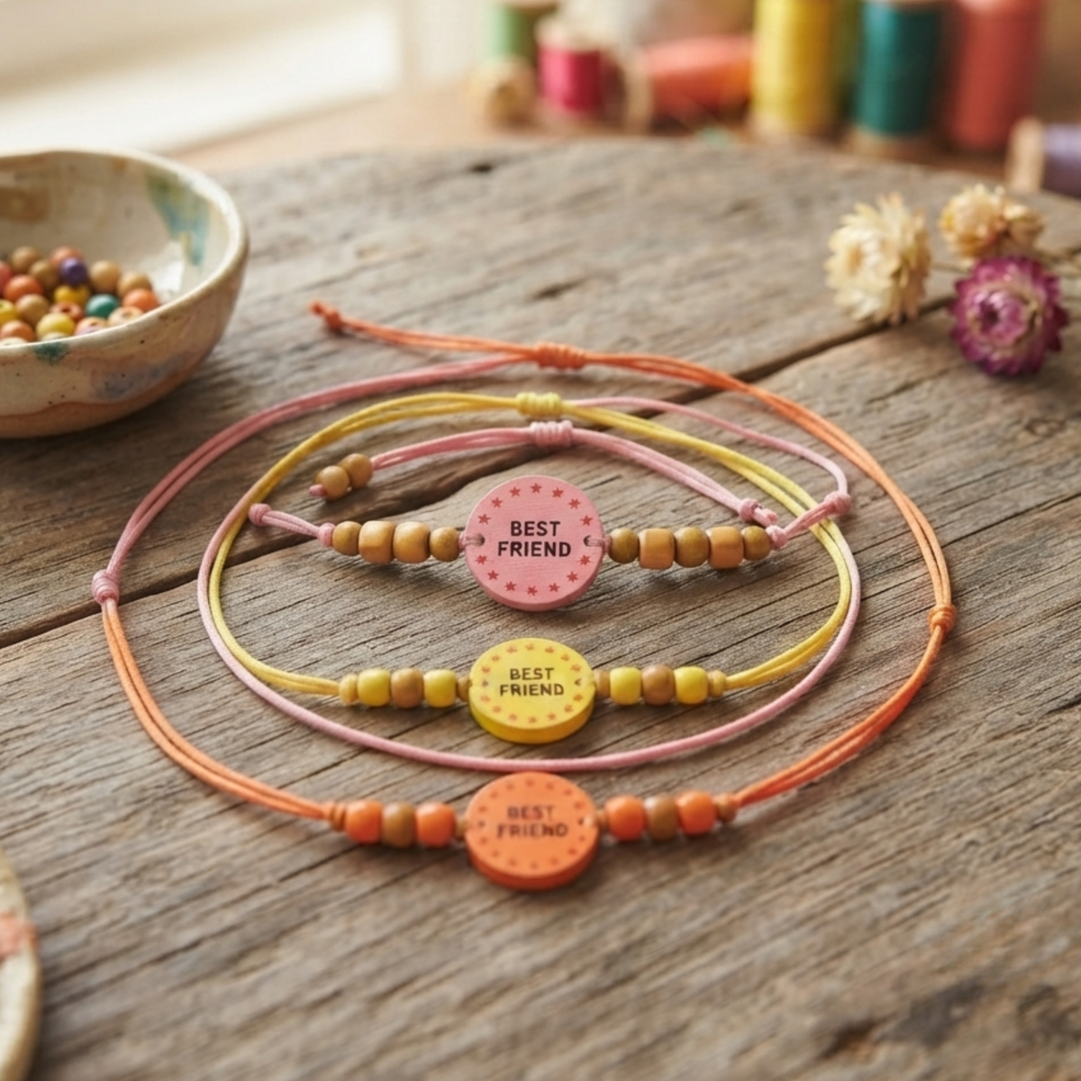 {Pack of 12} Multi Color Printed Wood Friendship Belt/Friendship Band/Bracelet -Friendship Day - 20842