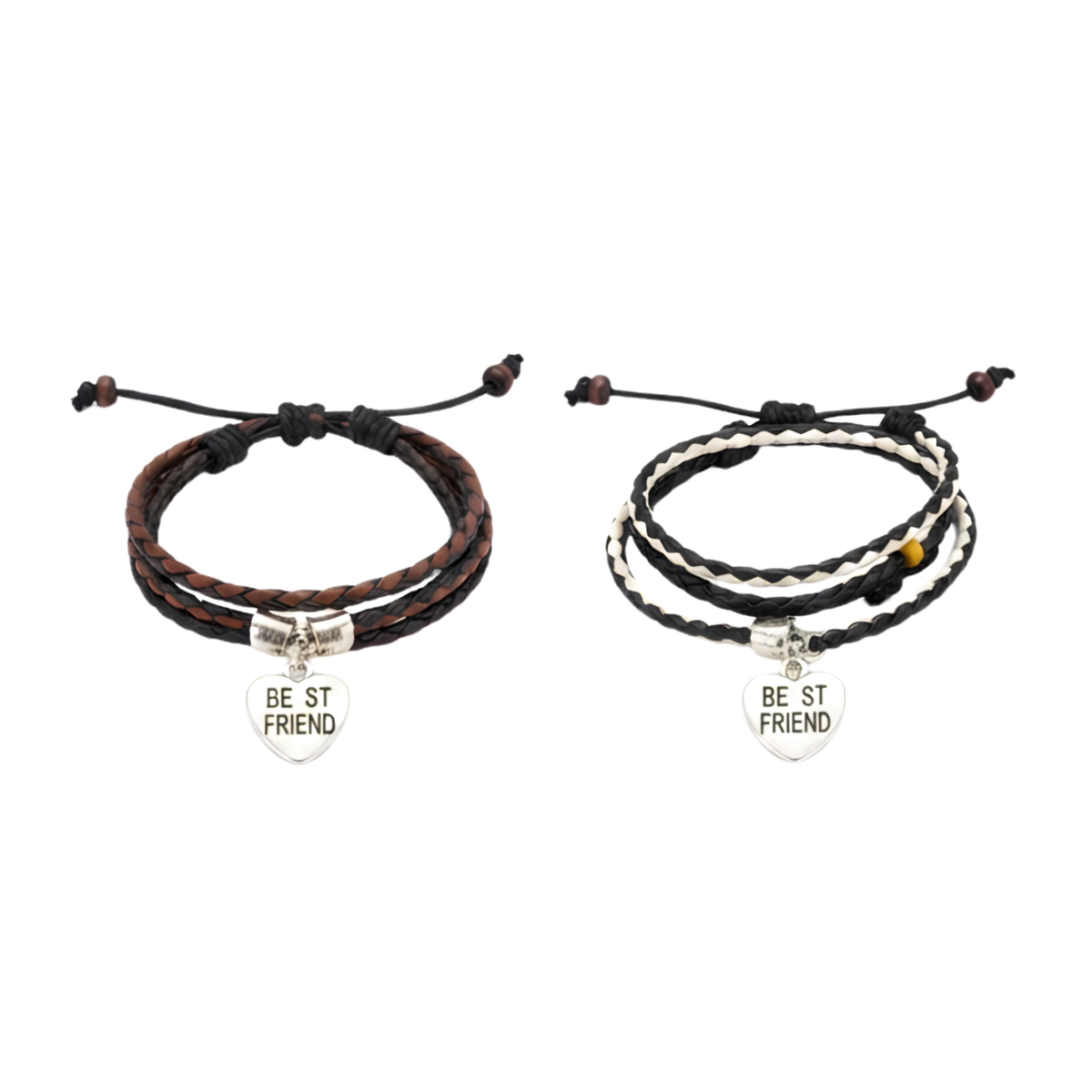 Couple Massive Love Frendship Gift Stainless Steel Friend Heart Charm with Brown Leather Garnishing Love Bracelets For Boys And Girls - 20844