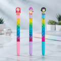 {12 Pcs} Cute Glitter Gel Pens with Doll Topper | Rainbow Colours Glitter Pens for Kids | Smooth Writing - 20861