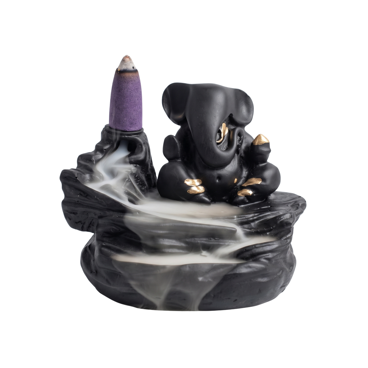 Smoke Fountain Ganesha Idol Decoration Items with 8 Pc Backflow Incense Cones Sticks - 21094