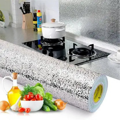 Meters Kitchen Waterproof Self-Adhesive Anti-Mold and Heat Resistant Oil Proof Aluminium Foil Paper Sticker Roll for Kitchen Wall (Silver) - 2589