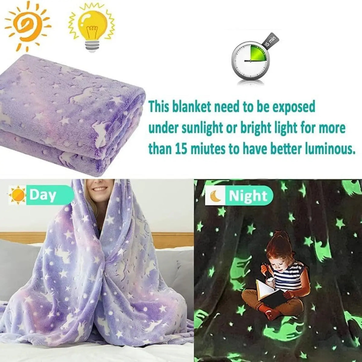 Glow in The Dark Blanket - Random Design Throw Blanket Birthday Gift {Multicolor} - 20196