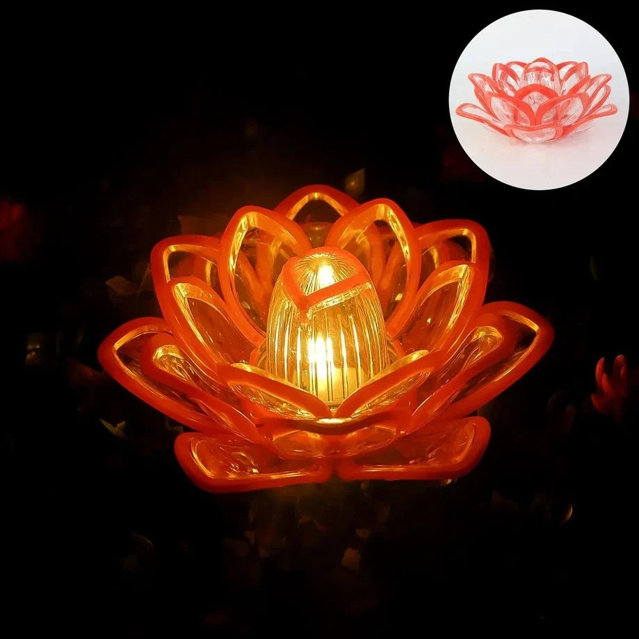 Lotus LED Tea Light Candles | Battery-Operated | Flameless & Smokeless | Multicolor Acrylic Design | Home Décor,Wedding, Festival {Red} - 11028