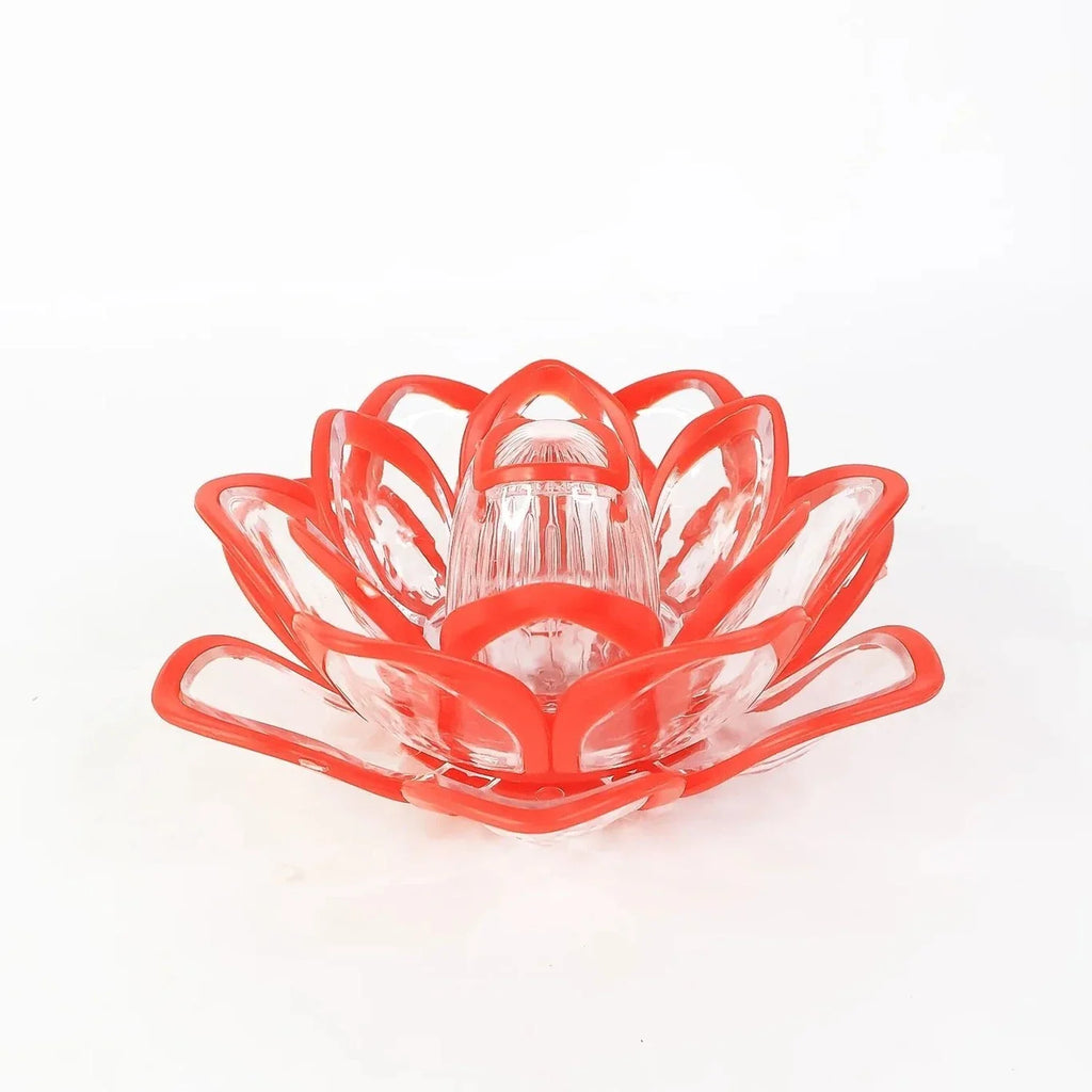 Lotus LED Tea Light Candles | Battery-Operated | Flameless & Smokeless | Multicolor Acrylic Design | Home Décor,Wedding, Festival {Red} - 11028