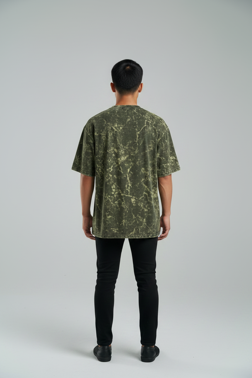 Olive Green Acid Wash Back