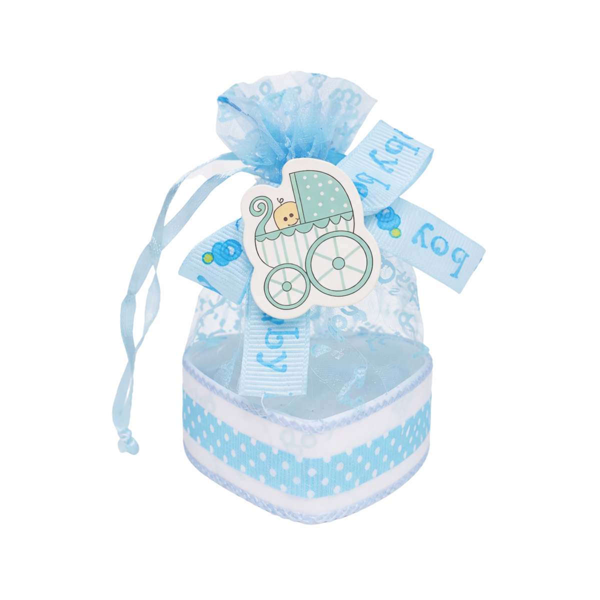 {12 Pcs} Gifts Baby Christening Basket with Organza Bag and Pattern Blue and Pink, Boy Candy - 20533
