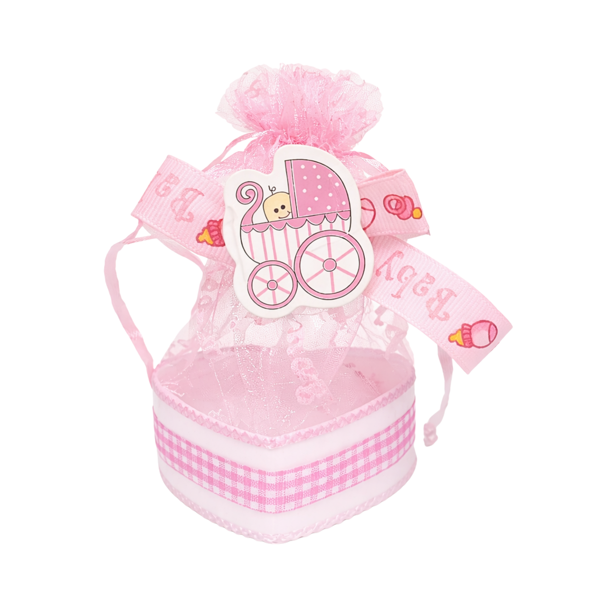 {12 Pcs} Gifts Baby Christening Basket with Organza Bag and Pattern Blue and Pink, Boy Candy - 20533