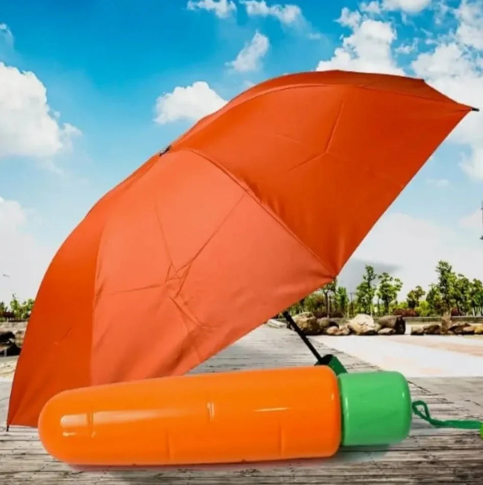 Playful Carrot Shaped Compact Folding Umbrella For Protection From Rain And Sun - 10595