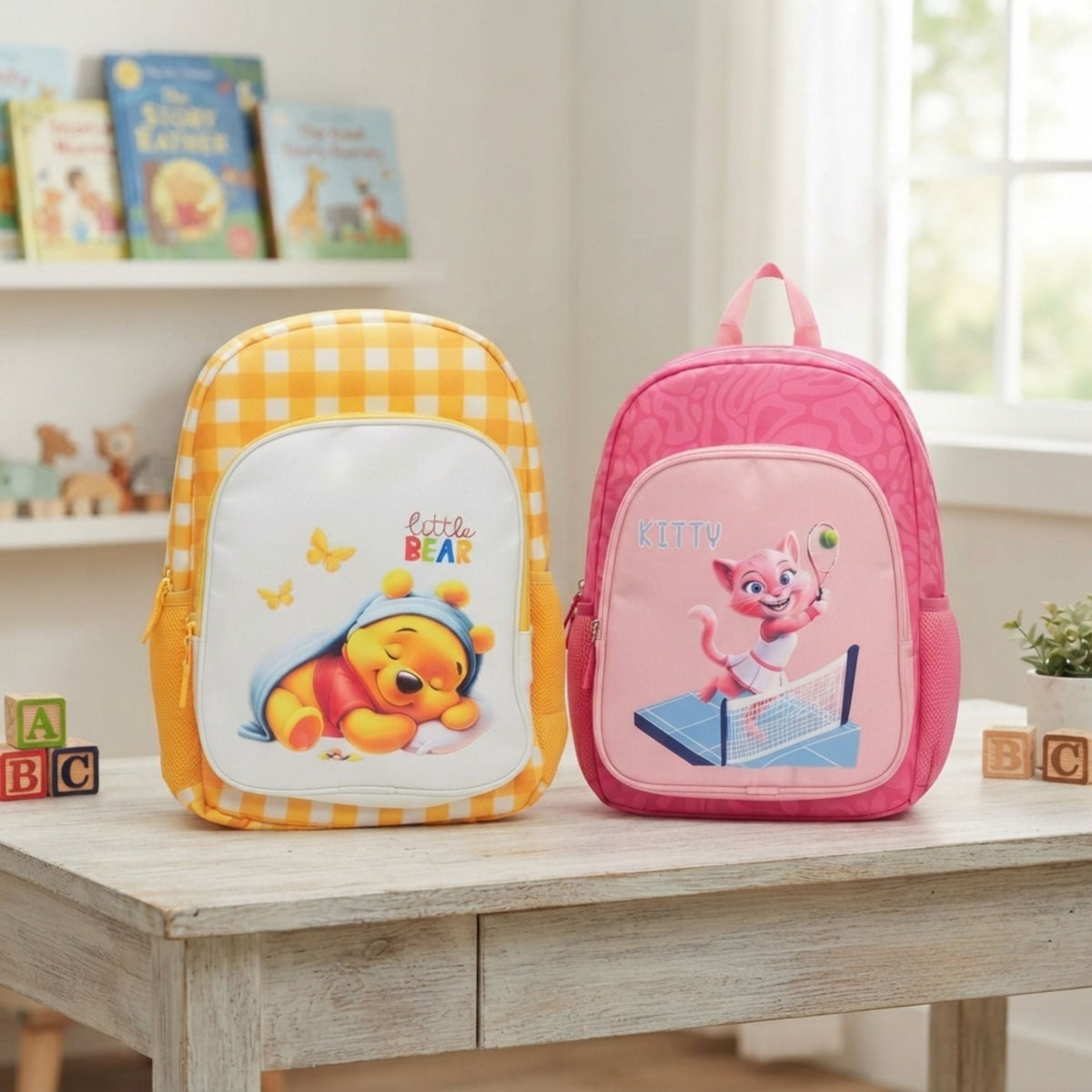 Kids School Bag Backpack with Cartoon Print | 3 Compartments School Bag for Boys & Girls Size=44*26*15Cm {Random Design} - 20785