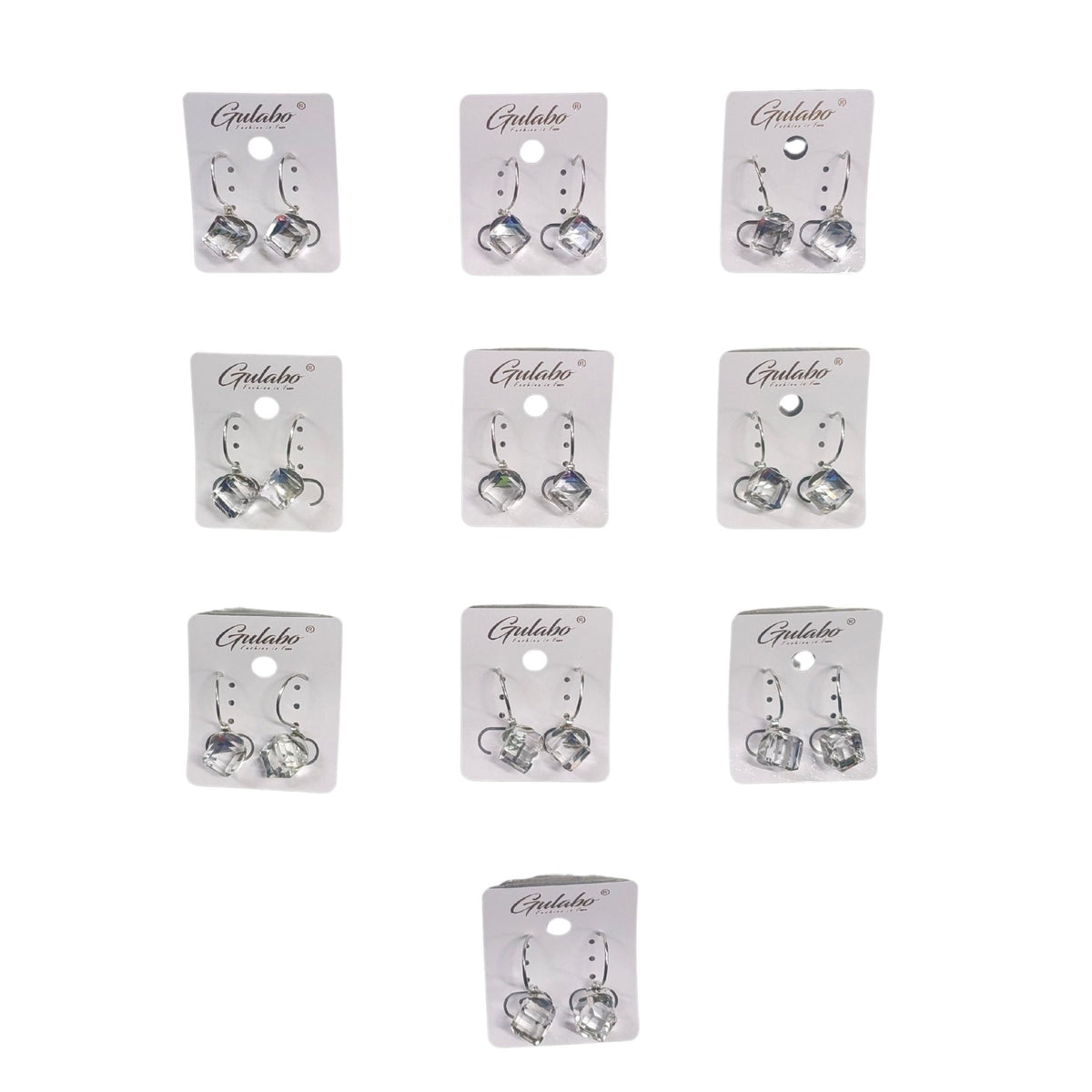 {Pack of 10} Crystal Cube Drop Dangle Earrings for Women - 10611