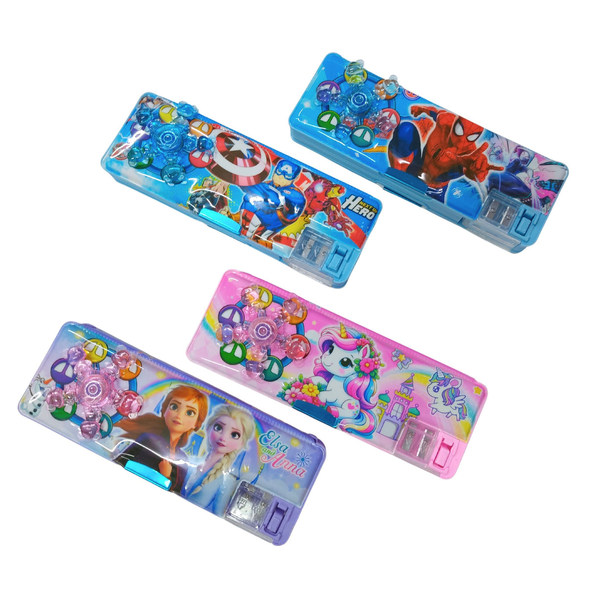 Plastic Multifunctional Lock with Spinner Pencil Box for Kids {Random Design} - 1881789