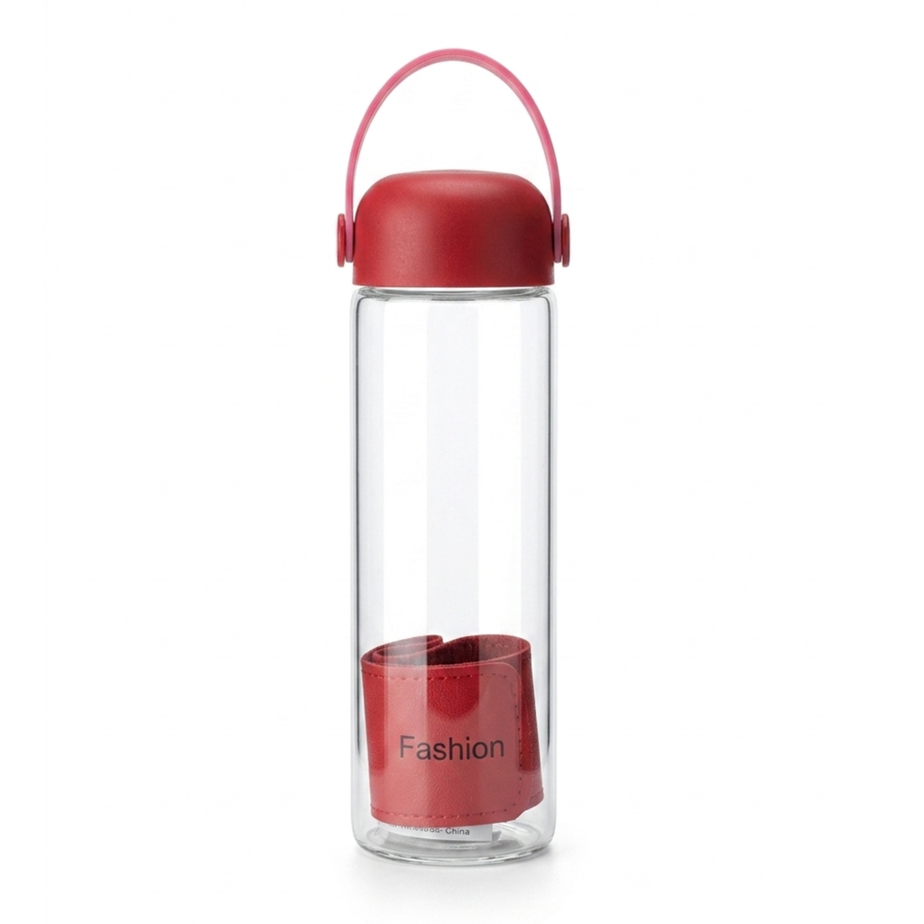 Premium Glass Water Bottle with Handle | Leakproof BPA Free Drinking Bottle | Portable Water Flask for Office, Gym & Travel {Random Color} - 20733