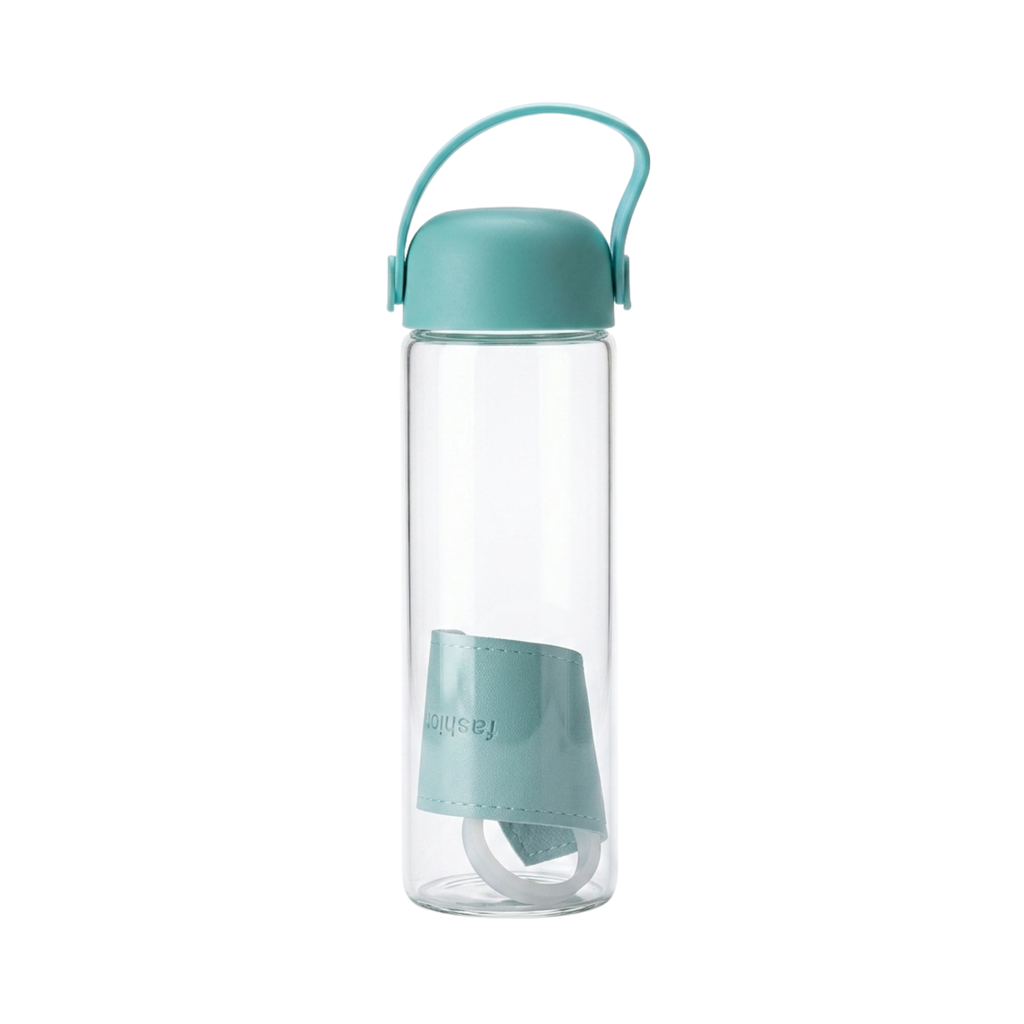 Premium Glass Water Bottle with Handle | Leakproof BPA Free Drinking Bottle | Portable Water Flask for Office, Gym & Travel {Random Color} - 20733