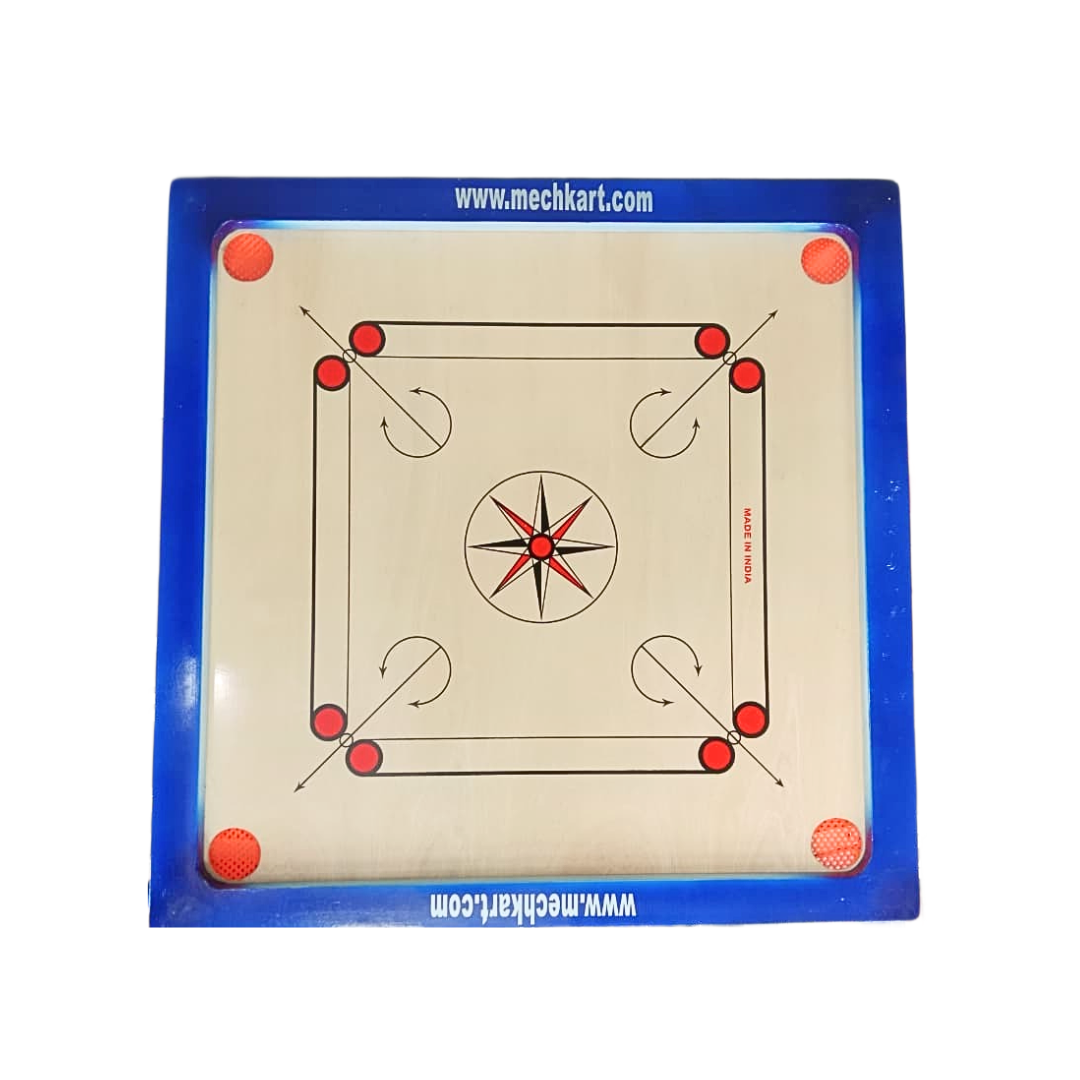 Mechkart Wooden Full Size 26"x26" Matte Finish Carom Board with Coins Striker Powder for Professionals, Adults and Kids Play Game Toy - 20454