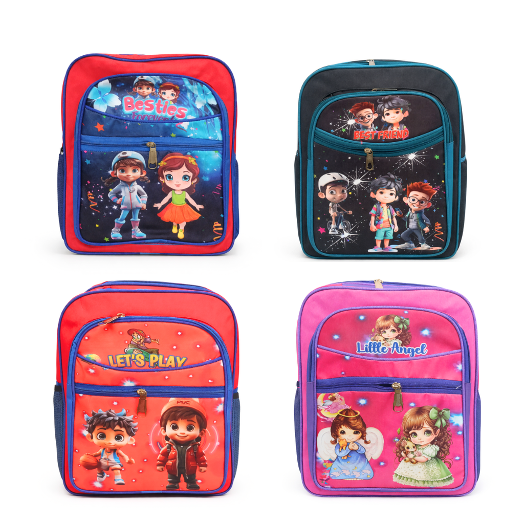 School Bag for Boy & Girl & Cartoon Printed 4 Compartment {Random Design} - 10610